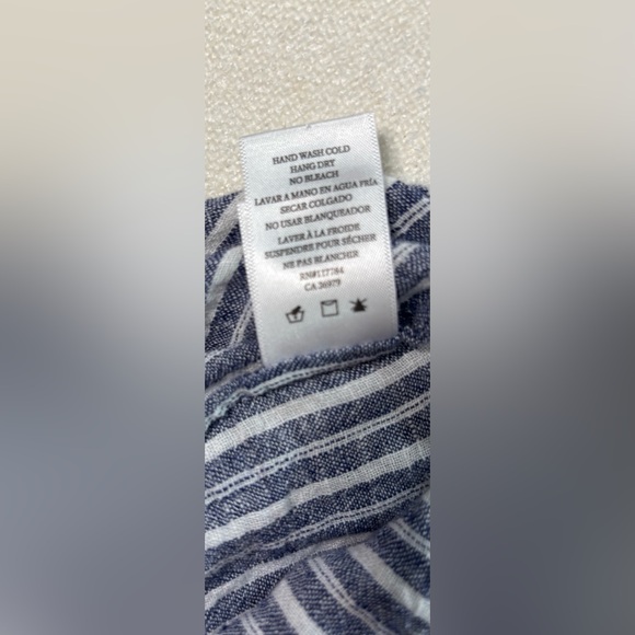 Rails Jasmine Tibet Stripe Blue White Linen Dress Long Sleeve Smocked Womens M - Picture 8 of 8